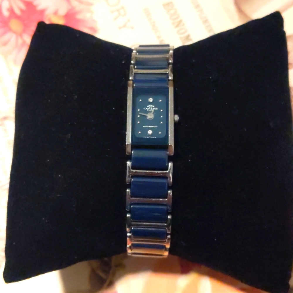 Women's Vintage ONISS Paris Black and Gold Watch.